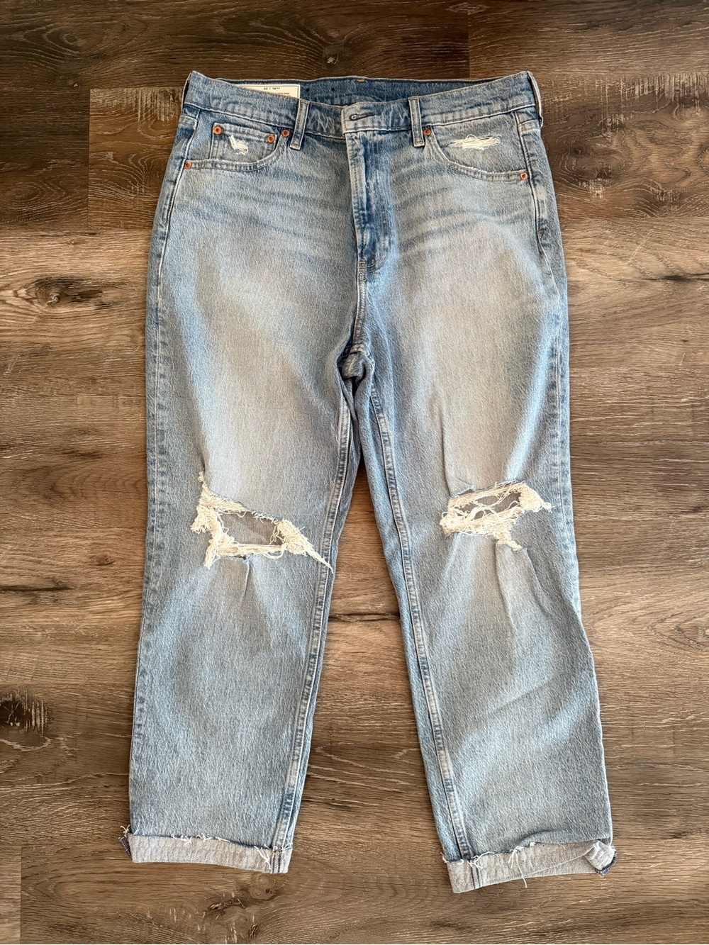 GAP Light Blue Distressed Straight-Leg Jeans